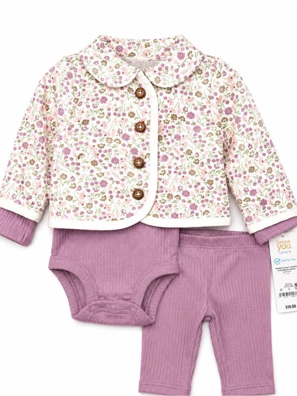 Carter's Floral White and Mauve 3-Piece Matching Set